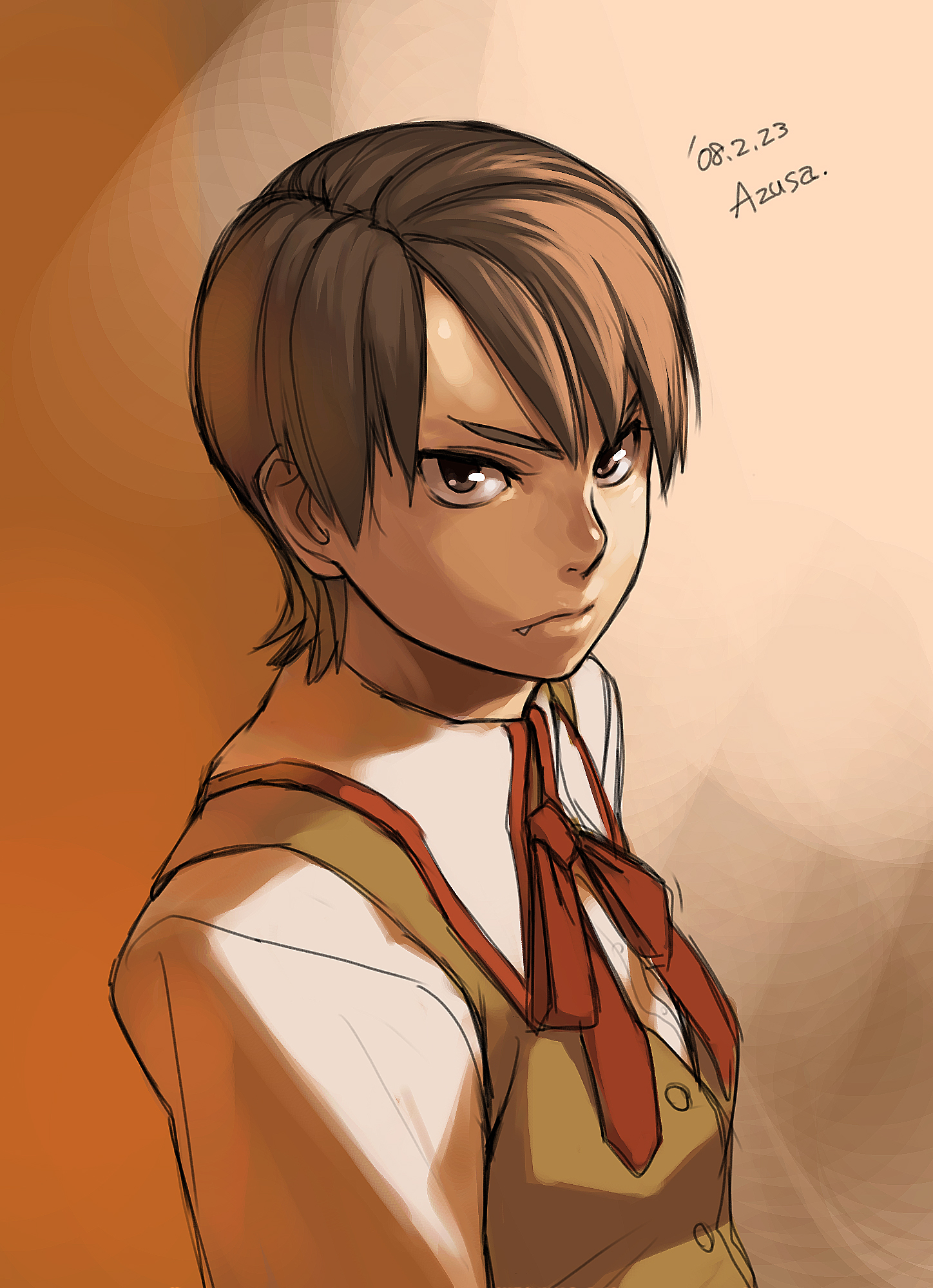 azusa (hws), makidera kaede, fate/stay night, fate (series), highres, 00s, 1girl, fang, female focus, solo