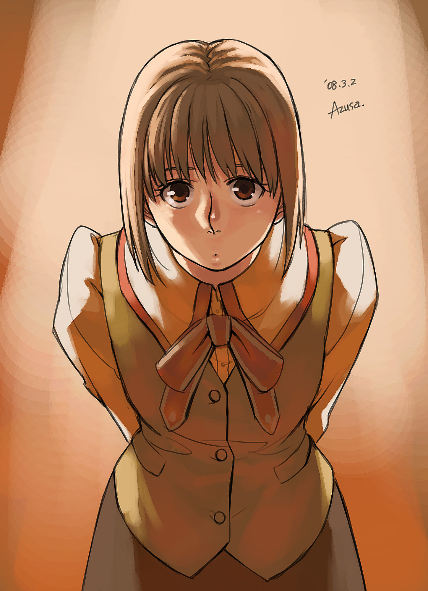 azusa (hws), saegusa yukika, fate/stay night, fate (series), highres, 00s, 1girl, arms behind back, female focus, solo