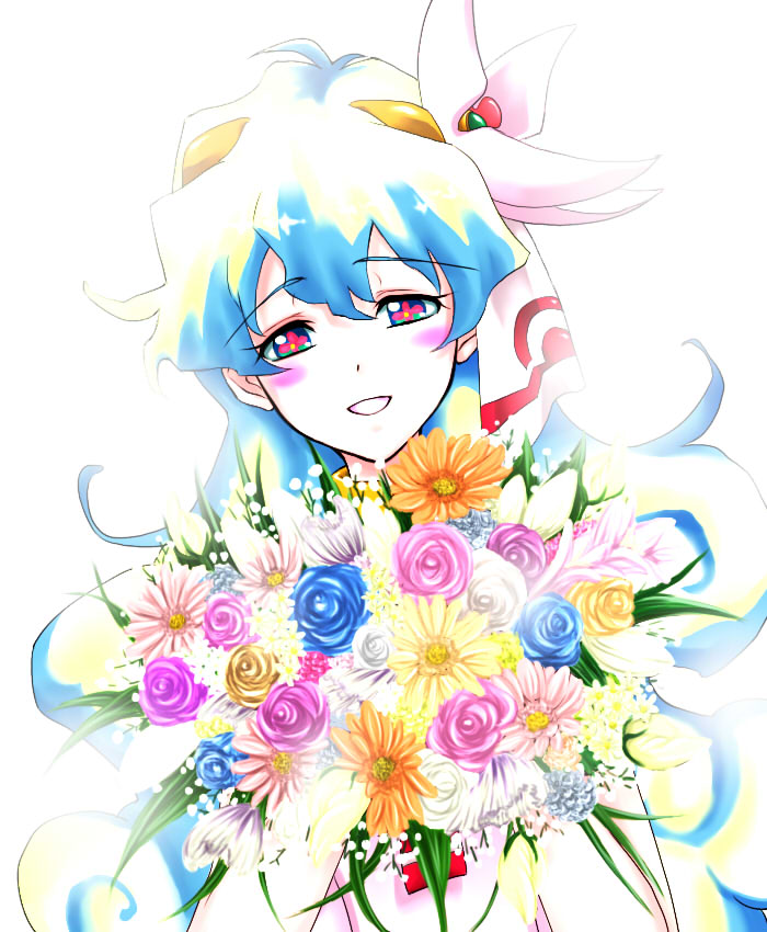 nia teppelin, tengen toppa gurren lagann, 00s, 1girl, blush, female focus, flower, solo