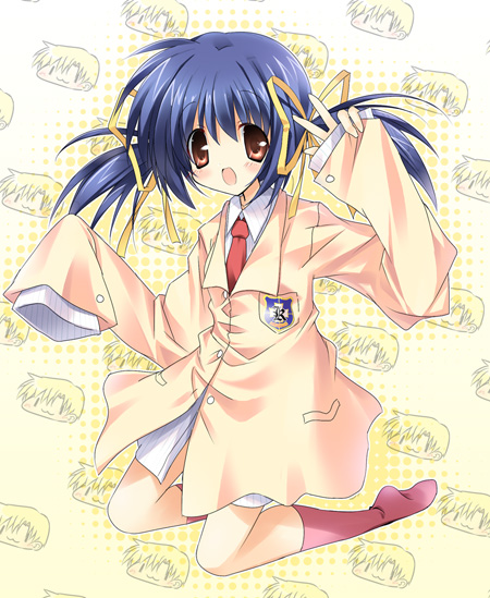 paco, sunohara mei, sunohara youhei, clannad, bottomless, cosplay, oversized clothes, socks, solo, sunohara youhei (cosplay), v
