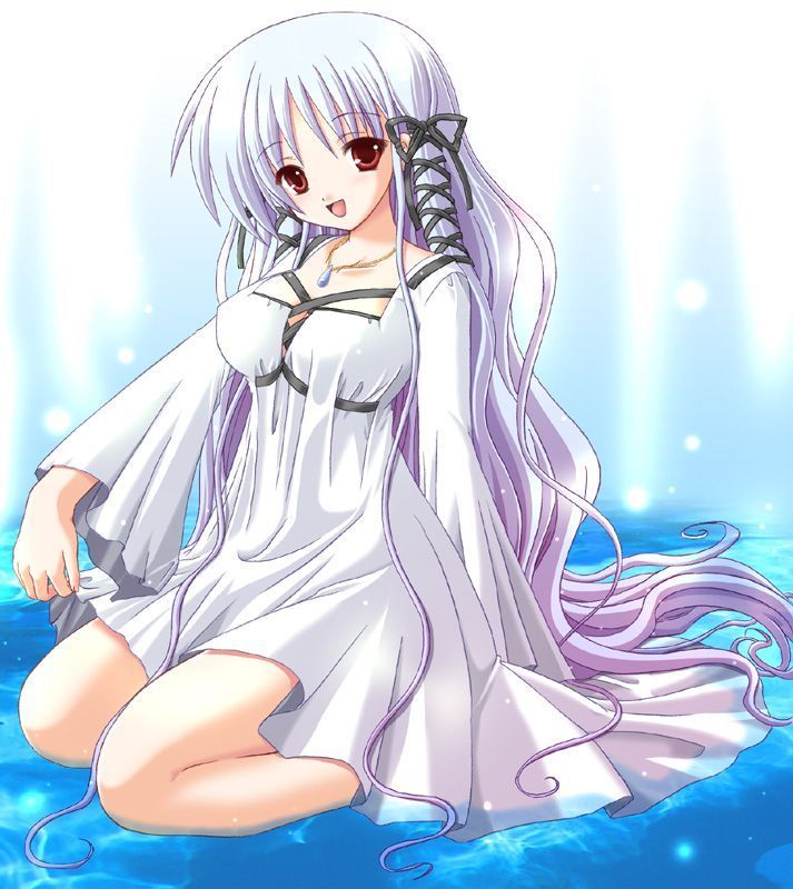 alto seneka, sui, niji wo mitsuketara oshiete., duplicate, 1girl, dress, female focus, hair ribbon, jewelry, long hair, necklace, purple hair, red eyes, ribbon, solo