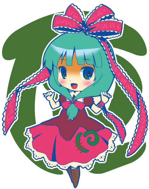 michii yuuki, kagiyama hina, touhou, 1girl, chibi, female focus, front ponytail, solo