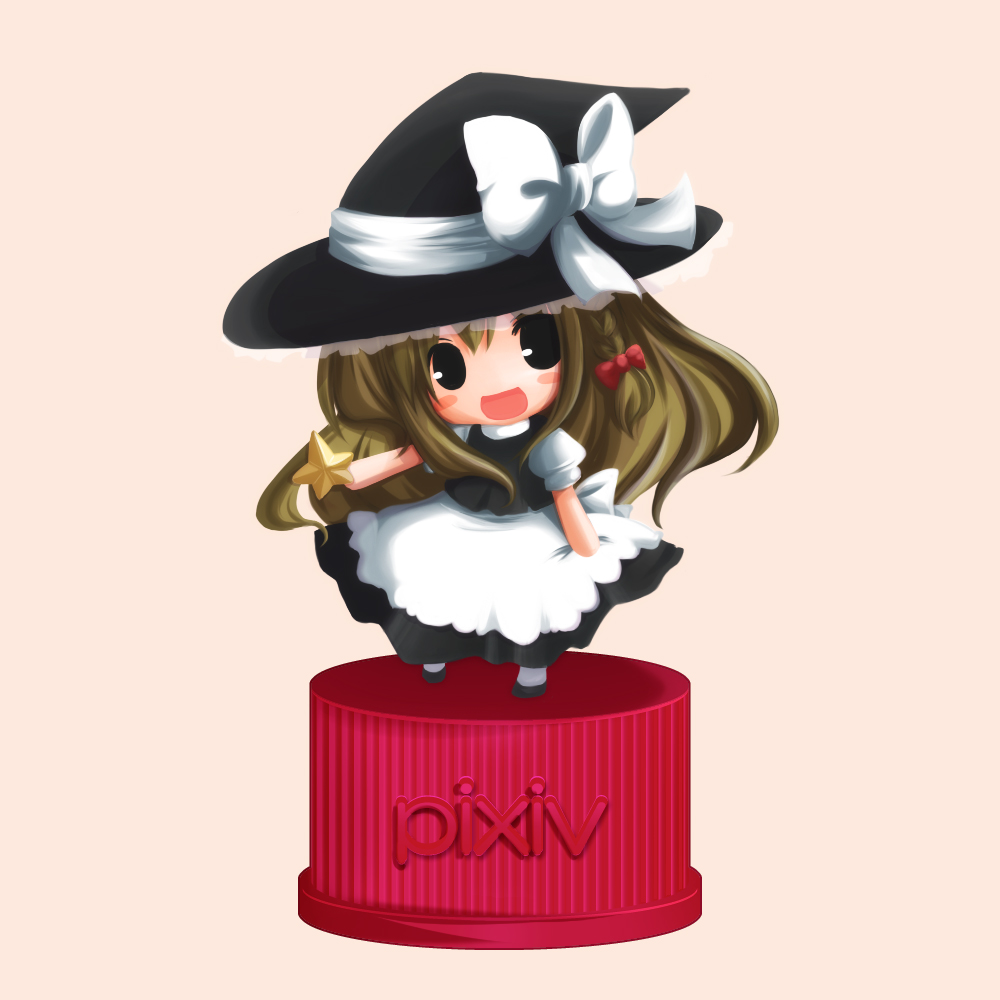 futami yayoi, kirisame marisa, touhou, 1girl, chibi, female focus, hat, pixiv bottlecap, skirt, solo