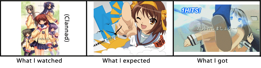 hinoue itaru, fujibayashi kyou, furukawa nagisa, ibuki fuuko, ichinose kotomi, sakagami tomoyo, suzumiya haruhi, clannad, suzumiya haruhi no yuuutsu, bad tag, black legwear, screencap, white legwear, animated, animated gif, official art, 00s, 6+girls, ahoge, antenna hair, armband, bird, black hair, blue eyes, blue hair, brown hair, buttons, character name, cloud, copyright name, emblem, english text, floating hair, foreshortening, glowing, grey hair, hair bobbles, hair ornament, hairband, hand on own chest, high kick, kicking, long hair, long sleeves, looking back, miniskirt, motion blur, multiple girls, orange eyes, outstretched arm, pantyhose, pleated skirt, pointing, pointing at viewer, purple hair, school uniform, serafuku, shoes, short hair, skirt, sun, thighhighs, turtleneck, two side up, v arms, very long hair