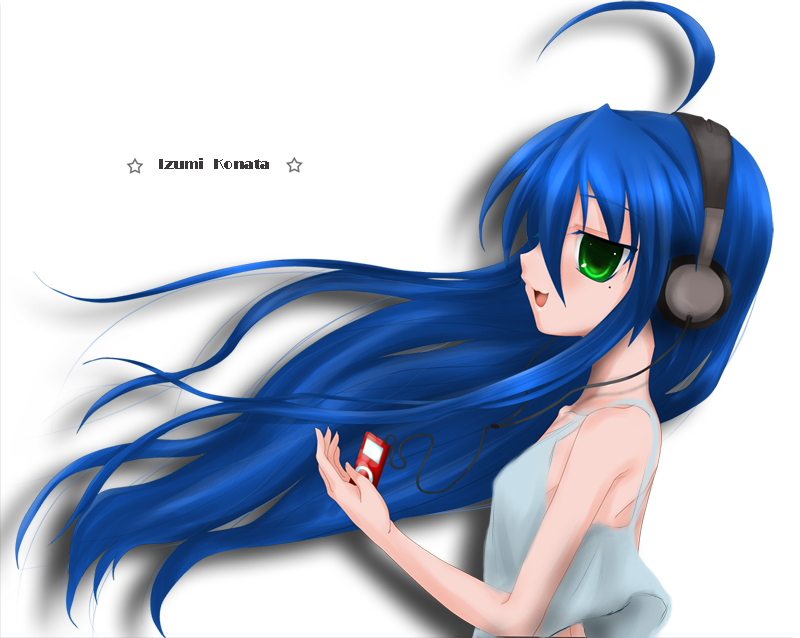 minatsuki randoseru, izumi konata, lucky star, 00s, digital media player, headphones, ipod, solo