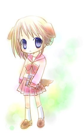 shima yukiwa, komaki manaka, to heart (series), to heart 2, lowres, 00s, 1girl, animal ears, blue eyes, chibi, dog ears, female focus, school uniform, serafuku, solo, tail