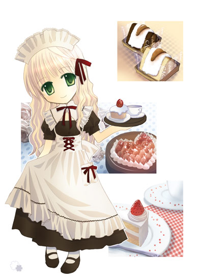 shima yukiwa, tagme, cake, food, green eyes, maid, sweets