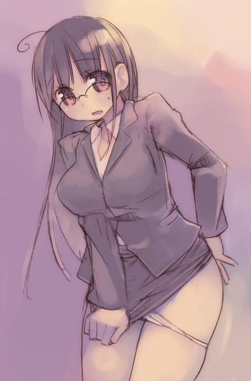 kashiwamochi yomogi, arima senne, original, glasses, panties, panty pull, sketch, solo, underwear