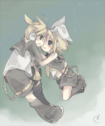 kagamine len, kagamine rin, vocaloid, lowres, 1boy, 1girl, brother and sister, siblings, twins