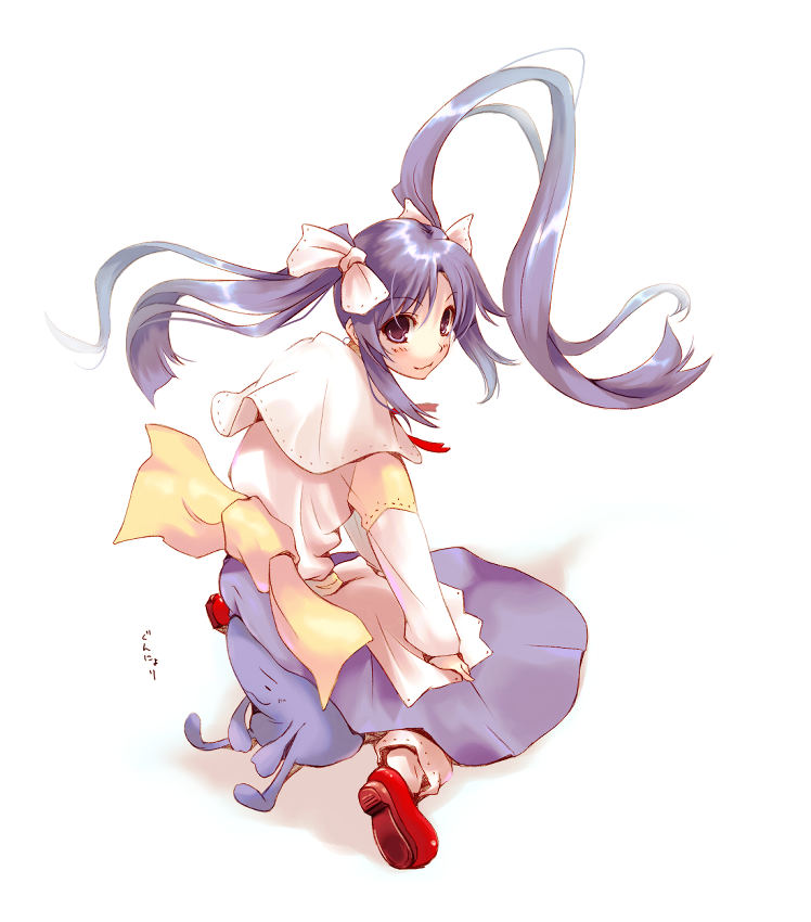 tamaki fuyu, sakura (ukagaka), unyuu, ukagaka, 1girl, blue hair, female focus, hair ribbon, long hair, ribbon, solo, twintails