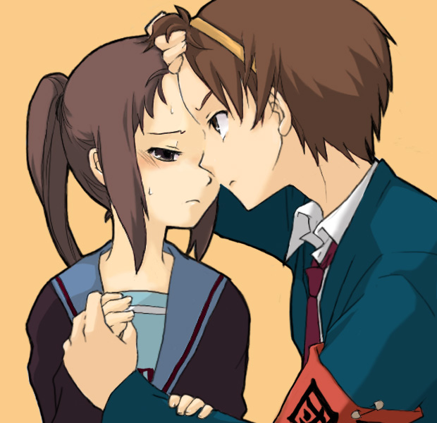 hachimitsu, hachimitsu (rjrjr), kyon, kyonko, suzumiya haruhi, suzumiya haruhiko, suzumiya haruhi no yuuutsu, bad id, bad pixiv id, 00s, 1boy, 1girl, genderswap, genderswap (ftm), genderswap (mtf), ponytail, school uniform, serafuku
