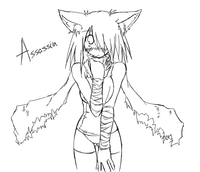 kaminagi (kaminagi-tei), assassin (ragnarok online), ragnarok online, animal ears, assassin, cat ears, greyscale, monochrome, solo, thighhighs
