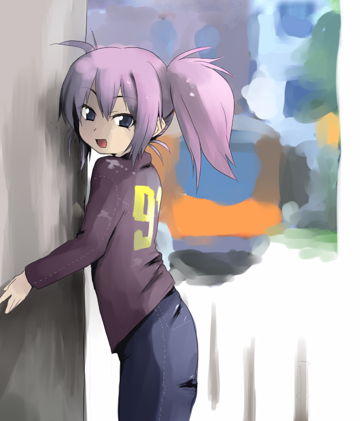 atahuta, kisetsu, edomae lunar, seto no hanayome, 00s, 1girl, female focus, looking at viewer, open mouth, pink hair, solo, twintails