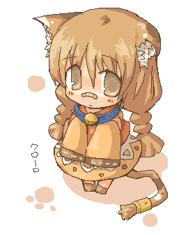 7010, lowres, animal ears, bandaid, braid, brown eyes, brown hair, chibi, oekaki, solo, tail, twin braids