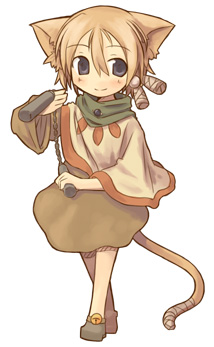 7010, lowres, animal ears, nunchaku, poncho, short hair, solo, tail, weapon