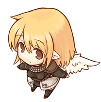7010, lowres, brown eyes, chibi, orange hair, pointy ears, solo, wings