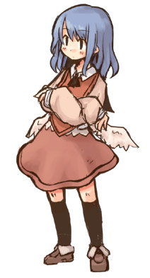 7010, lowres, blue hair, crossed arms, kneehighs, socks, solo, wings