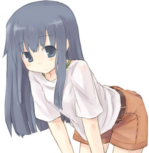 7010, lowres, tagme, blue eyes, blue hair, long hair, shirt, solo