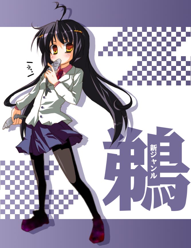 utsurogi angu, original, tagme, black hair, fish, pantyhose, solo