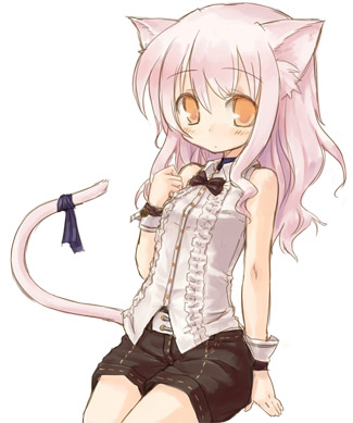 7010, lowres, tagme, animal ears, orange eyes, pink hair, solo, tail