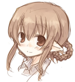 7010, lowres, braid, brown eyes, brown hair, pointy ears, short hair, solo