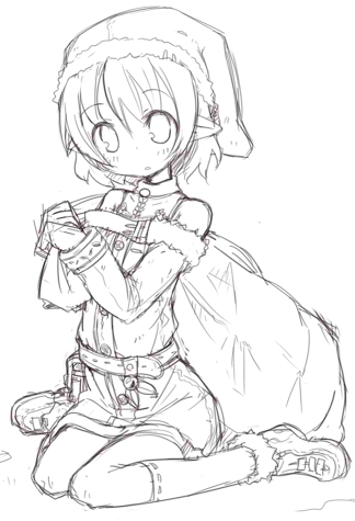 7010, lowres, tagme, monochrome, pointy ears, santa costume, socks