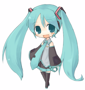 7010, hatsune miku, vocaloid, lowres, blue eyes, blue hair, chibi, long hair, solo, thighhighs, twintails, very long hair