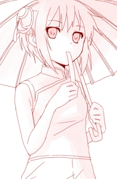 hijiki (hijikini), hijikini, kagura (gintama), nagato yuki, gintama, suzumiya haruhi no yuuutsu, 00s, 1girl, female focus, monochrome, pink theme, solo, umbrella