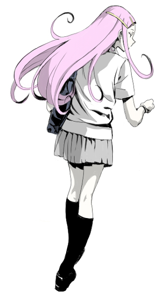 magomago, anemone (eureka seven), eureka seven, eureka seven (series), bad id, bad pixiv id, 00s, 1girl, ass, bag, female focus, kneehighs, loafers, miniskirt, pink hair, school bag, school uniform, serafuku, shoes, skirt, socks, solo