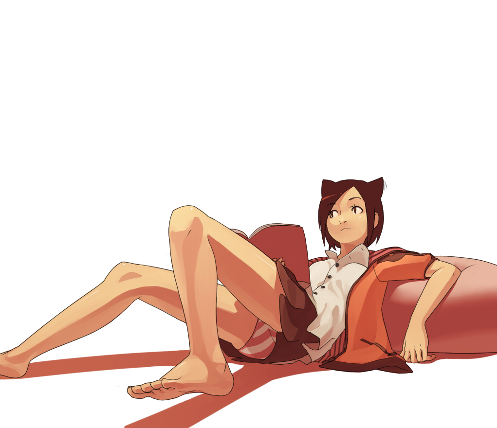 guuuu tarara, original, animal ears, barefoot, cat ears, feet, panties, solo, striped clothes, striped panties, toes, underwear