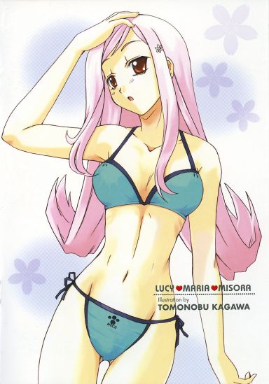 lucy maria misora, to heart (series), to heart 2, 00s, bikini, brown eyes, long hair, open mouth, pink hair, side-tie bikini bottom, swimsuit
