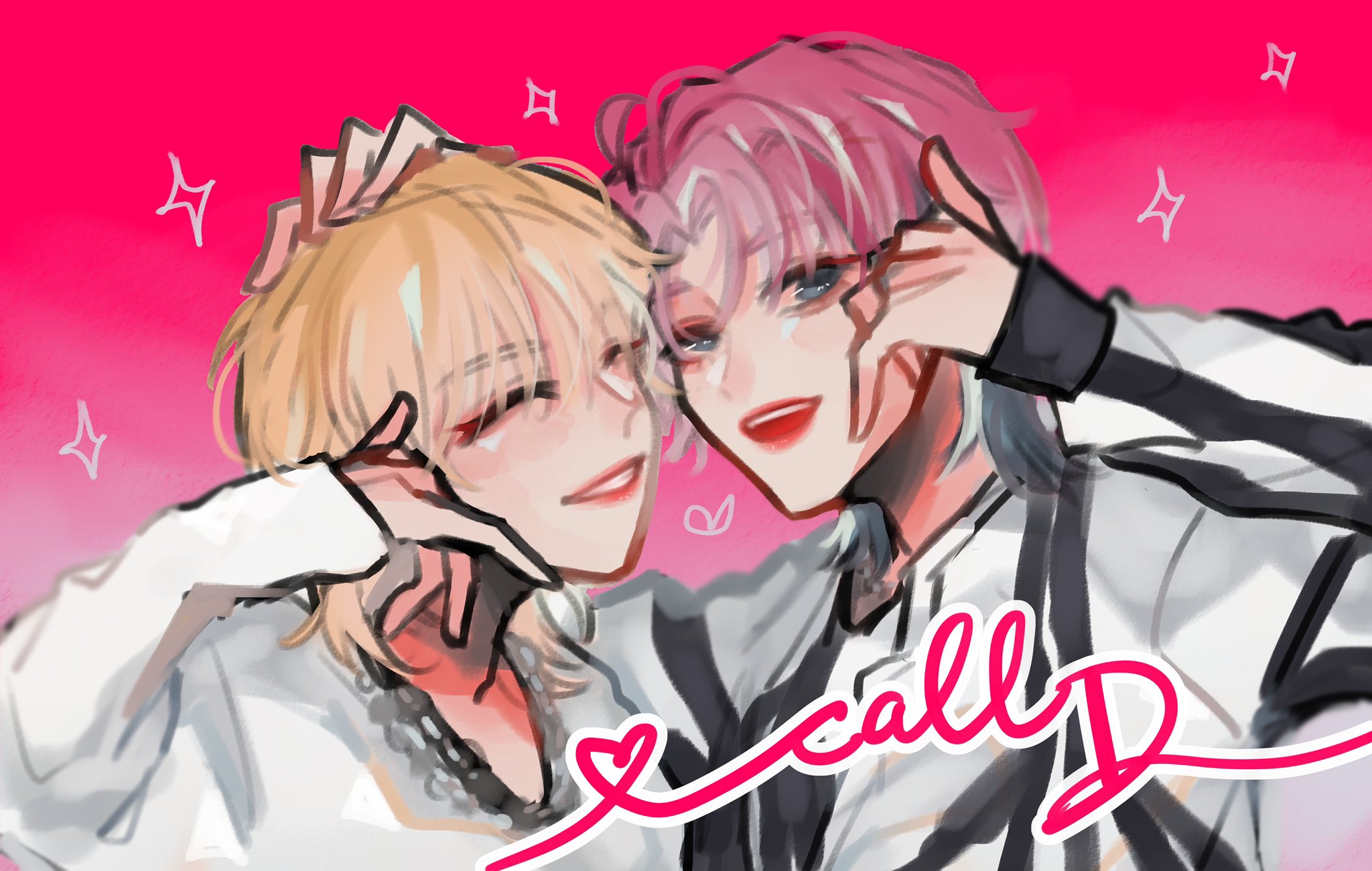 real life, highres, 2boys, aqua eyes, aqua hair, blonde hair, collar, jacket, k-pop, male focus, multicolored hair, multiple boys, nct (band), pink background, pink hair, shirt, short hair, sparkle, streaked hair, taeyong, ten (nct), white jacket, white shirt