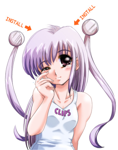 kirchhoff-tan, futaba channel, lowres, 1girl, blush, double bun, female focus, hair bun, long hair, one eye closed, purple hair, simple background, smile, solo, tears, twintails