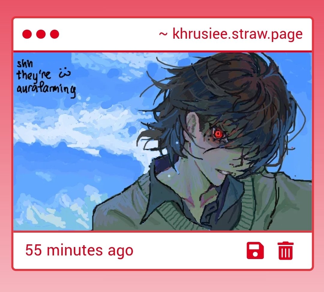 kris (deltarune), deltarune, utdr (toby fox), 1other, brown hair, eyelashes, glowing, glowing eye, other focus, red eyes, shirt, solo, ssyyk1sk, strawpage, strawpage (medium), sweater