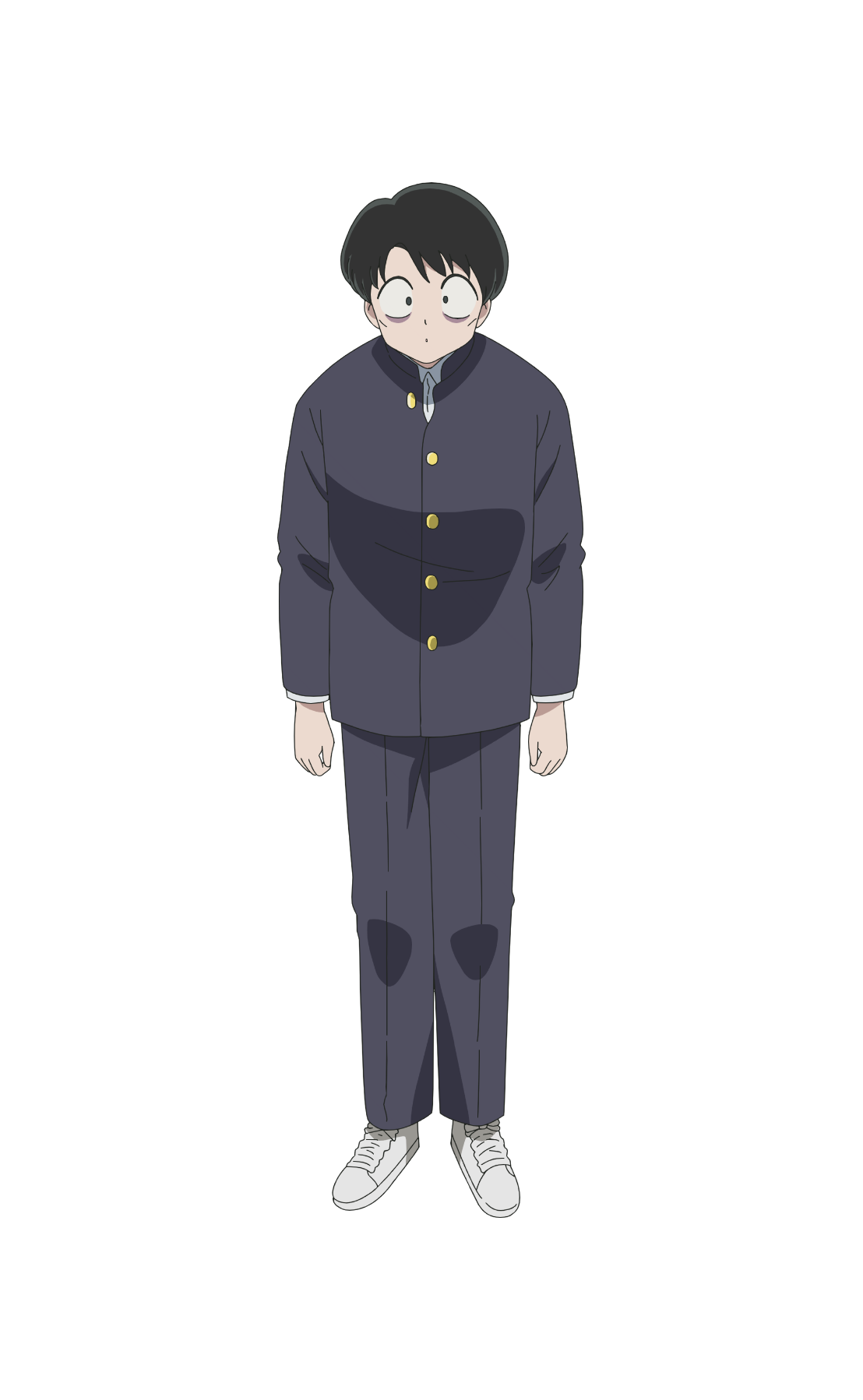 taniguchi hiromi, gosunkugi hikaru, ranma 1/2, highres, official art, 1boy, anime coloring, black eyes, black hair, black jacket, black pants, closed mouth, collared jacket, collared shirt, full body, gakuran, jacket, long sleeves, looking at viewer, pants, school uniform, shirt, short hair, simple background, solo, standing, tachi-e, transparent background, white shirt