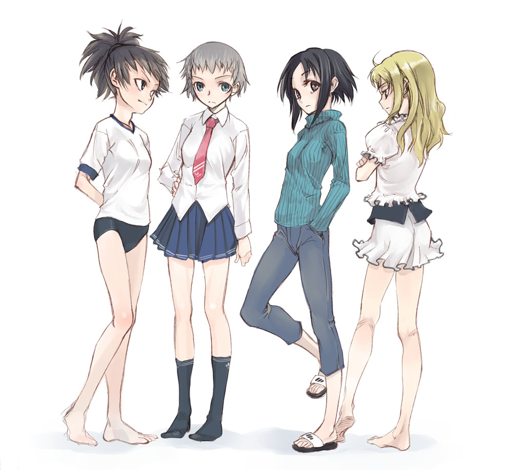 satou atsuki, original, bad id, bad pixiv id, barefoot, buruma, feet, gym uniform, necktie, school uniform, soles, toes
