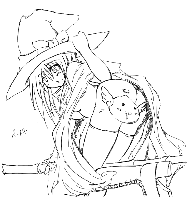 kaminagi (kaminagi-tei), angeling, bathory, ragnarok online, 1girl, boots, breasts, censored, female focus, greyscale, large breasts, monochrome, novelty censor, solo, thighhighs, underboob, witch