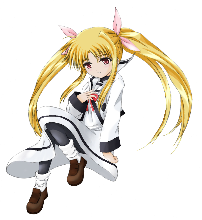 aoi (artist), yorimichi (aoixx), fate testarossa, lyrical nanoha, mahou shoujo lyrical nanoha, 00s, 1girl, blonde hair, female focus, pantyhose, school uniform, serafuku, solo, twintails
