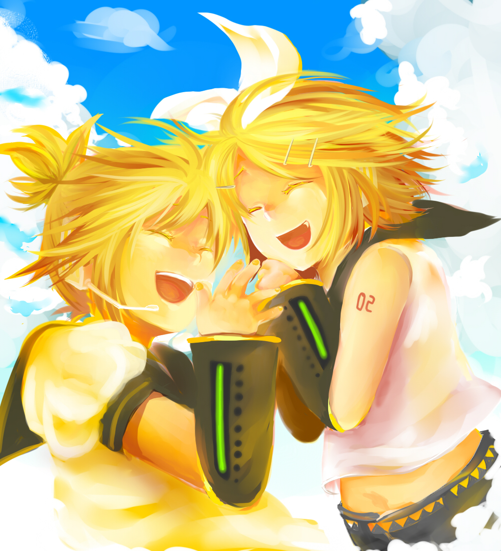 hashimochi, kagamine len, kagamine rin, vocaloid, 1boy, 1girl, brother and sister, siblings, twins