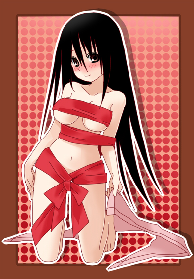 komori kiri, sayonara zetsubou sensei, non-web source, tagme, 00s, black hair, long hair, naked ribbon, ribbon, solo, very long hair