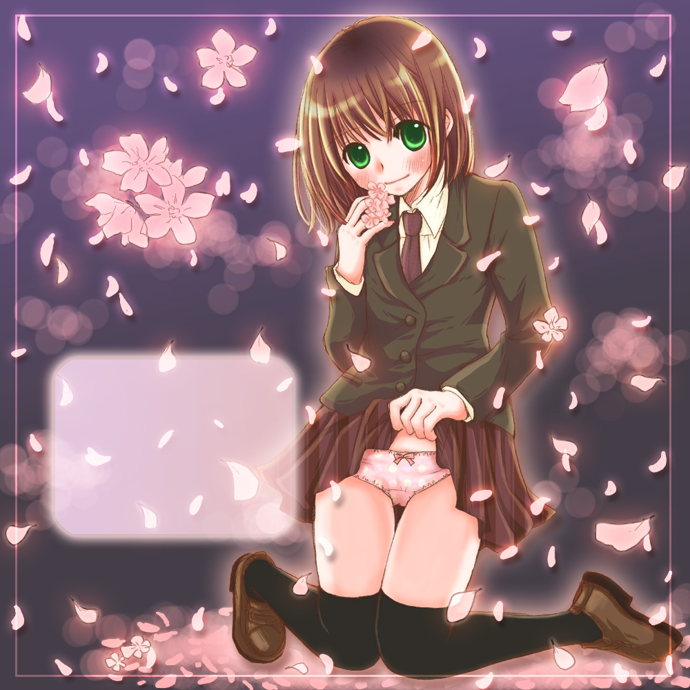 yuririn, original, blazer, clothes lift, jacket, school uniform, skirt, skirt lift, solo, thighhighs