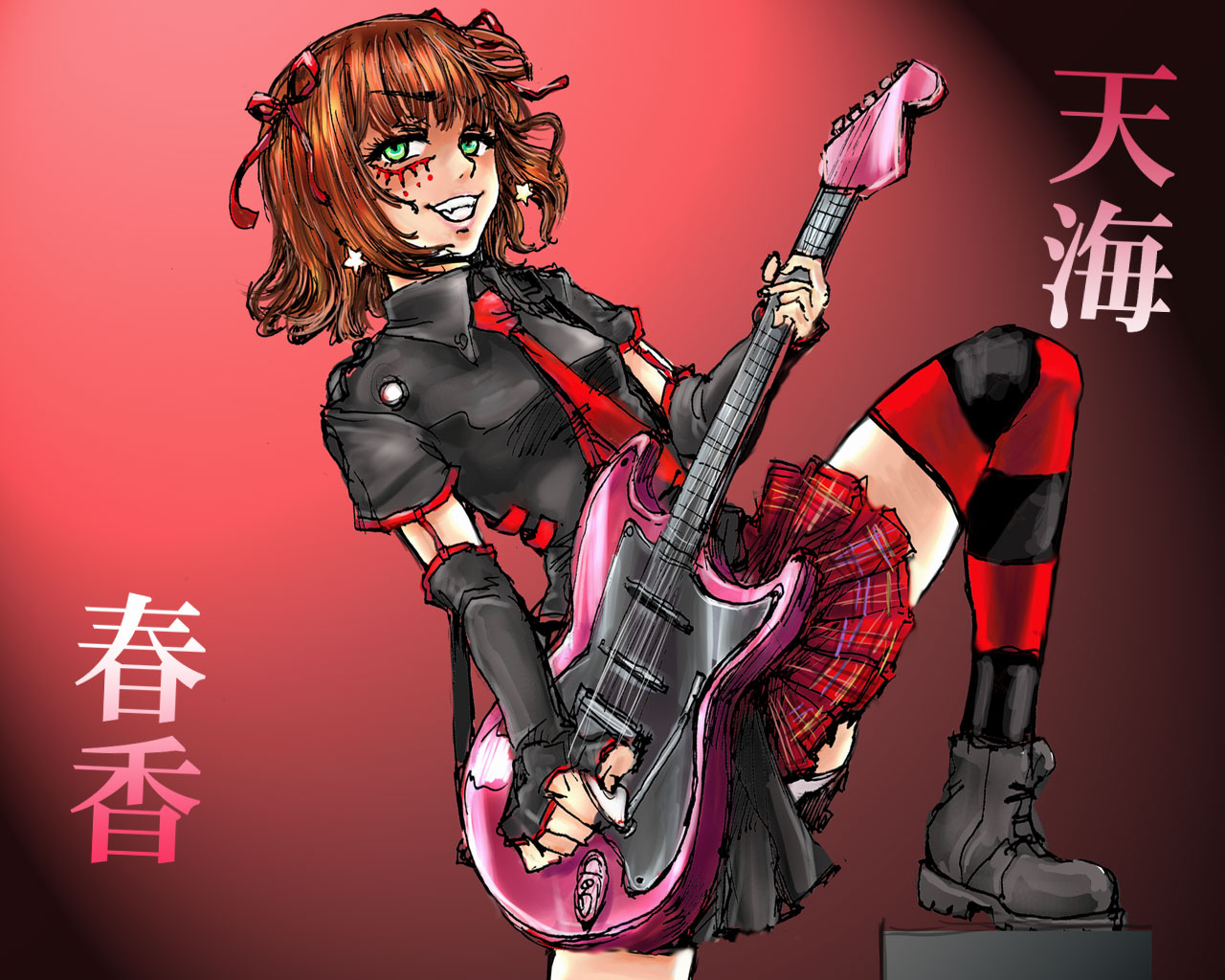 osakana (denpa yun'yun), amami haruka, dark haruka, idolmaster, idolmaster (classic), 00s, guitar, instrument, punkish gothic, solo