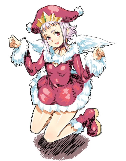 poporon, bad id, bad pixiv id, christmas, hat, jumping, pink hair, santa costume, solo, wings
