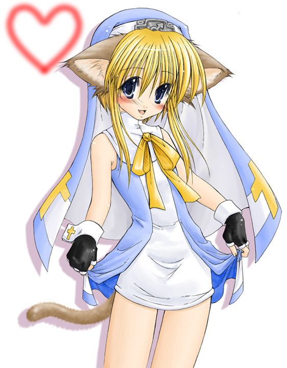 bridget (guilty gear), arc system works, guilty gear, guilty gear xx, 1boy, animal ears, blonde hair, blue eyes, blush, heart, male focus, nun, solo, tail, trap