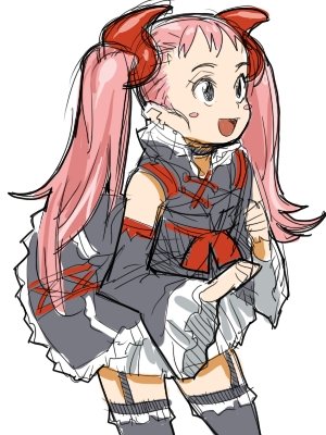 poporon, lowres, tagme, goth fashion, pink hair, solo, thighhighs, twintails