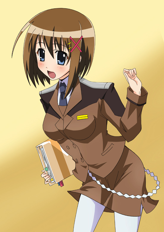 paopa ship, yagami hayate, lyrical nanoha, mahou shoujo lyrical nanoha, mahou shoujo lyrical nanoha strikers, 00s, 1girl, female focus, hair ornament, pantyhose, solo, x hair ornament