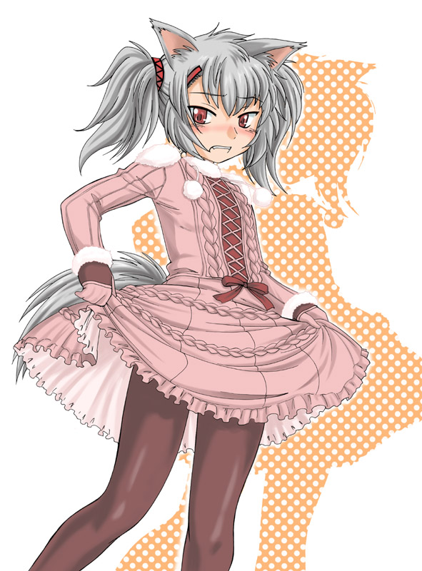 wan'yan aguda, tagme, animal ears, cat ears, clothes lift, pantyhose, skirt, skirt lift, solo