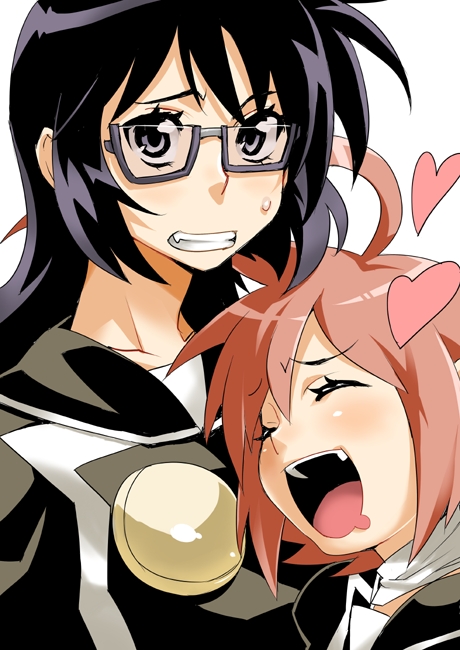poporon, kurogane hayate, mudou ayana, hayate x blade, bad id, bad pixiv id, 00s, 2girls, closed eyes, glasses, heart, multiple girls, saliva, yuri
