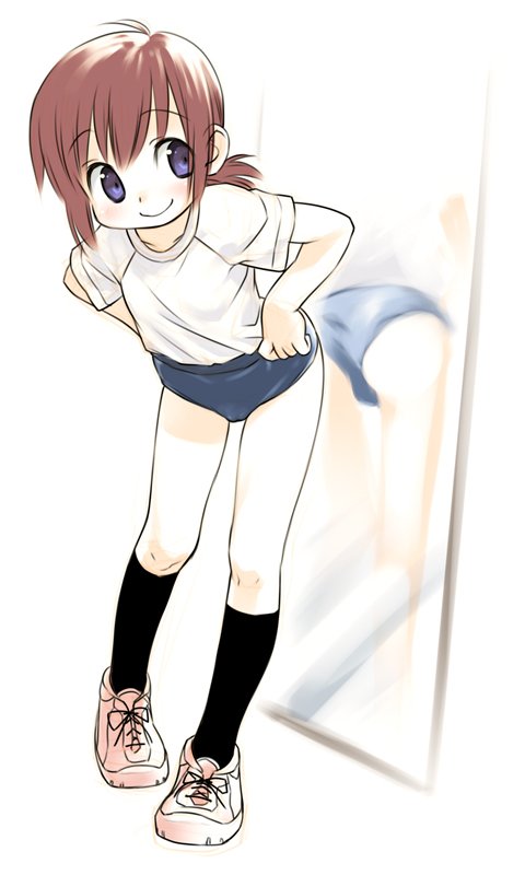 mizuki kotora, original, bad id, bad pixiv id, black socks, buruma, full body, gym uniform, kneehighs, legs, mirron, mirror, reflection, socks, solo, standing