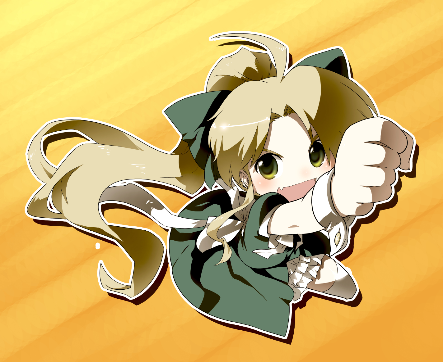 miharu (cgsky), tagme, blonde hair, fang, long hair, ponytail, solo, yellow eyes